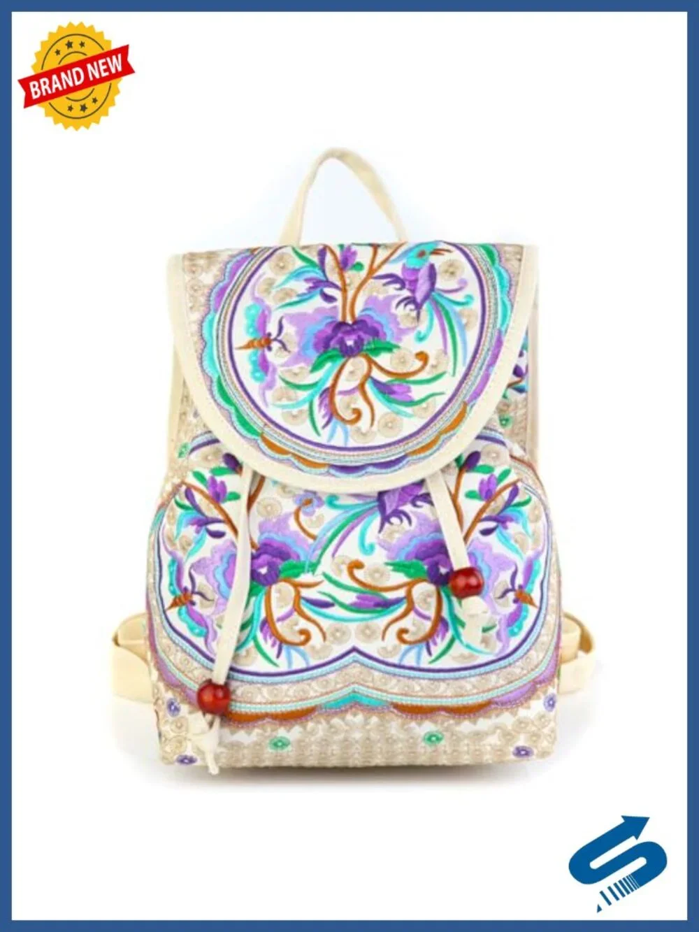 Embroidered Boho Mini Backpack Purse for Women Canvas Daypack
